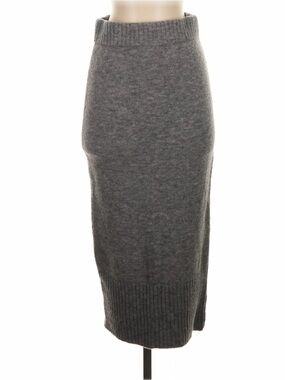 Banana Republic Gray Ribbed Knit Midi Wool Skirt